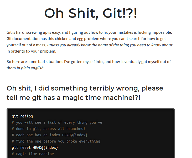 
                Oh Shit Git tutorial web page
              